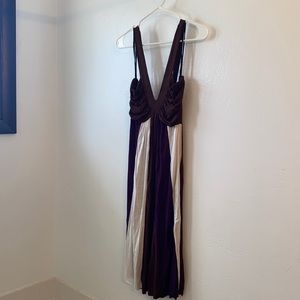 Brown, cream and purple dress